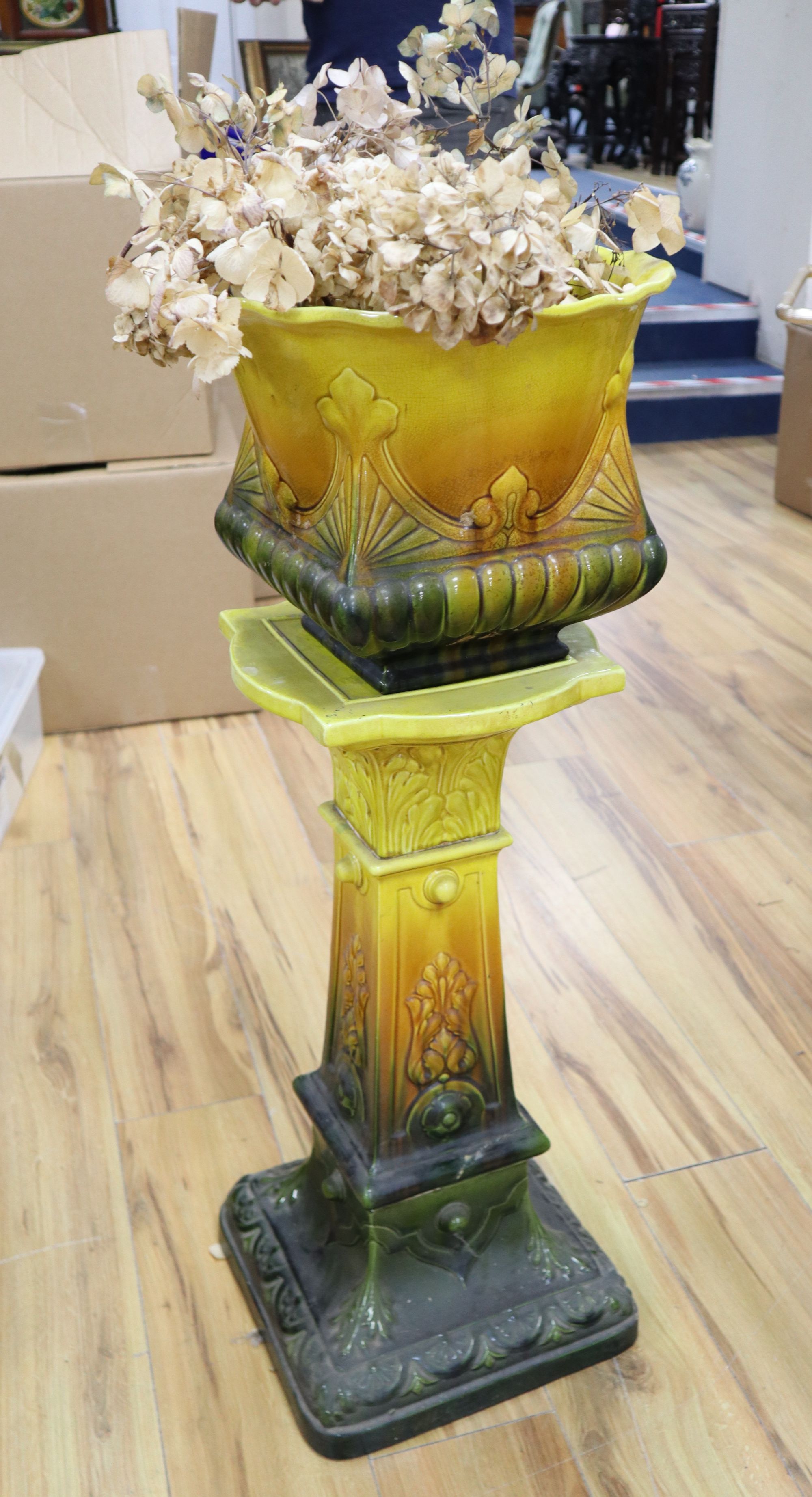 A Bretby jardiniere and pedestal, height 89cm